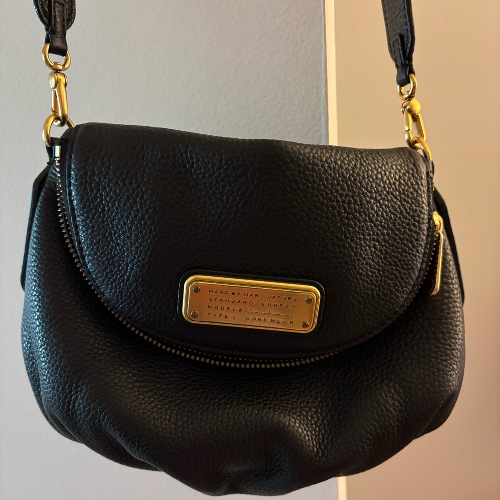 Marc By Marc Jacobs Black and Gold Crossbody Bag with Pebbled Leather